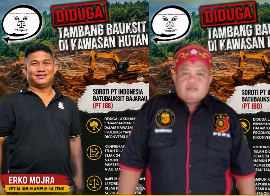 Dugaan Penambangan Bauksit di Kawasan Hutan HPK, AMPuH Kalteng Soroti Aktivitas PT IBB dan Ancam Tempuh Jalur Hukum