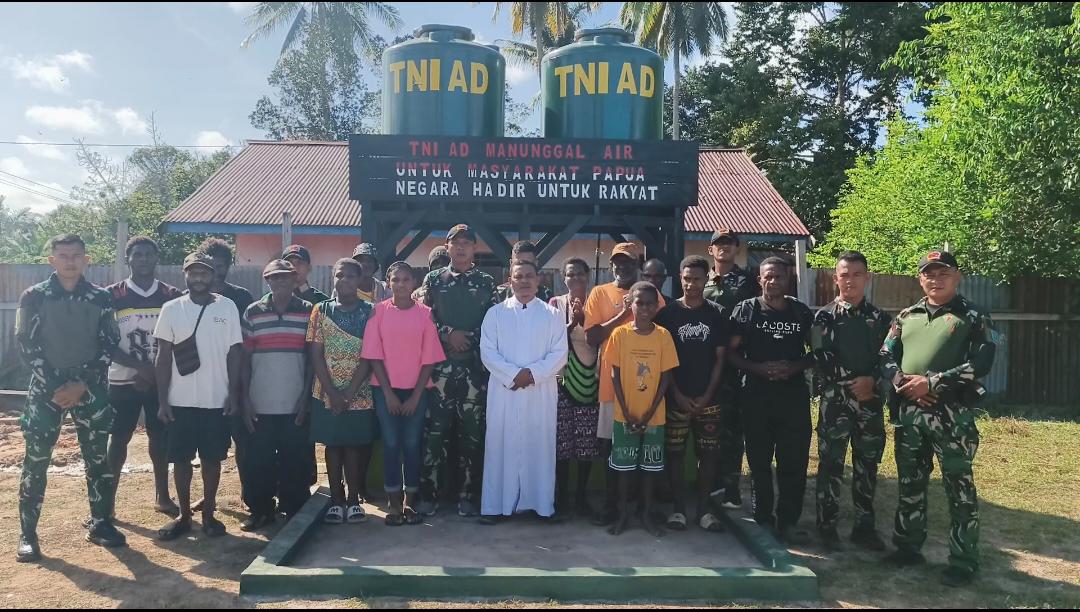 Presiden dan Kasad Hadir untuk Rakyat, Satgas Yonif 123/Rajawali Bangun Sumur Bor di Gereja Katolik Mappi