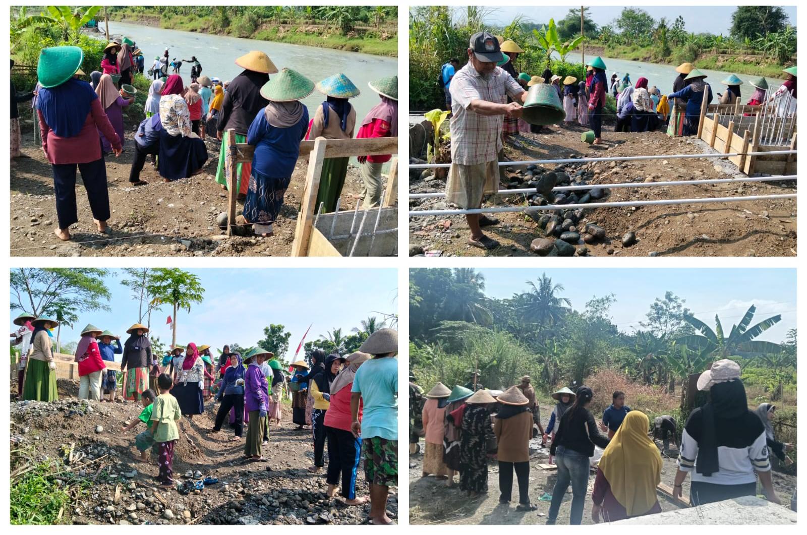 Cuaca Panas Tak Surutkan Semangat Gotong Royong Pembangunan Jembatan Gantung Garuda